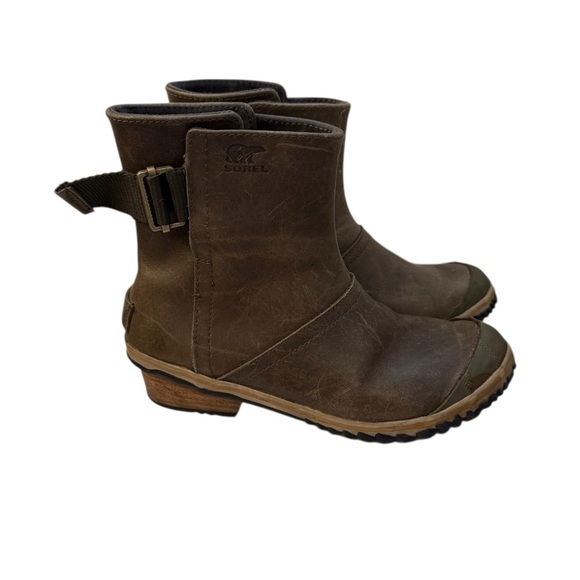 Sorel Rustic Green Brown Leather Short Boots - Picture 6 of 7